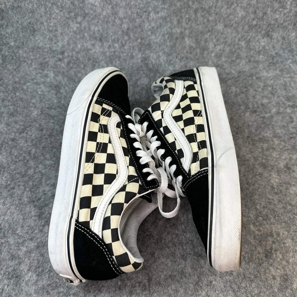 Vans Checker suede Leather Shoes Men's 6.5 Womens 8 White Black Off The Wall - Picture 2 of 10